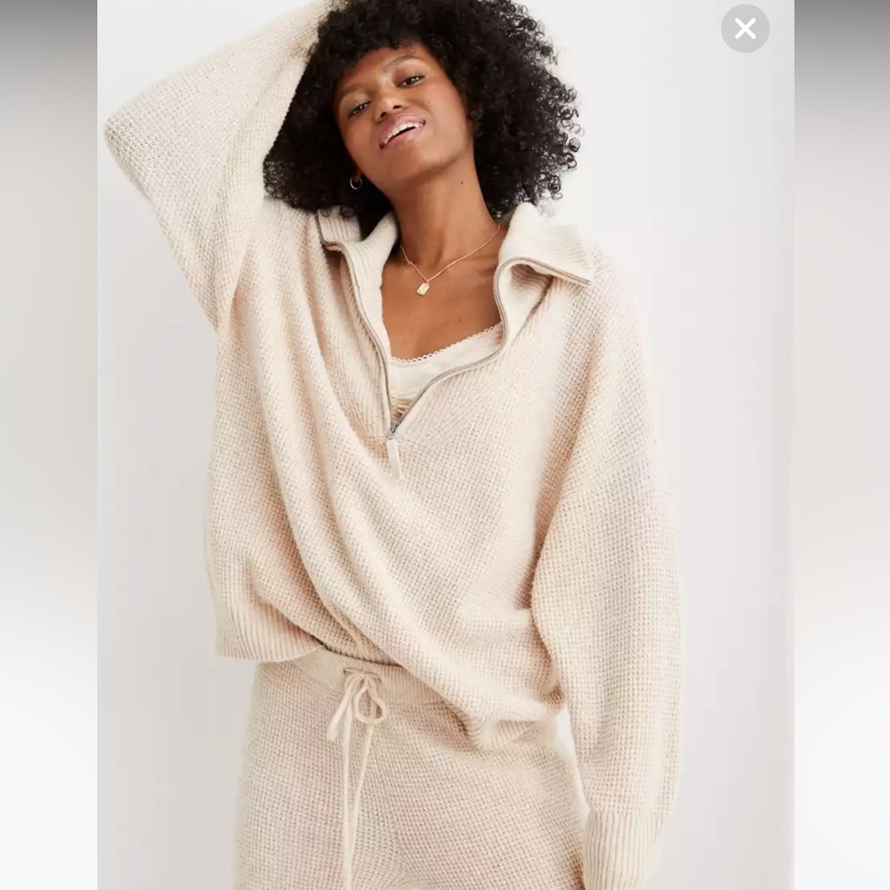 Aerie CozyUp Waffle Quarter Zip skater sweater and pant